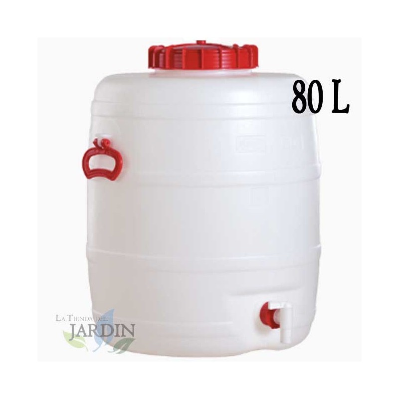GRAF Barril Alimentario de Polietileno 80 Litros 48x63 cm | Bidon para Liquidos y Bebidas | Depósito con Tapa y Grifo