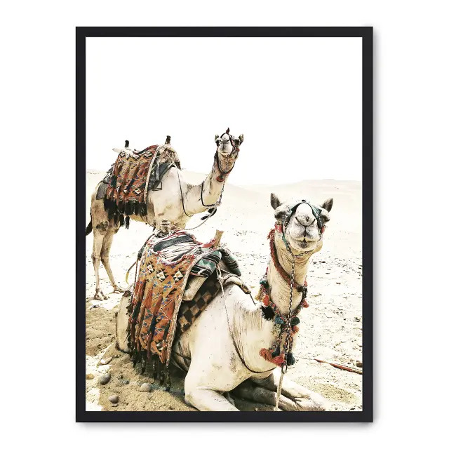 Cuadro camels ii 30x40cm, Póster impreso en papel de primera calidad de 180gr, montado sobre marco de madera MDF acabado en negro., Naturaleza - Desierto