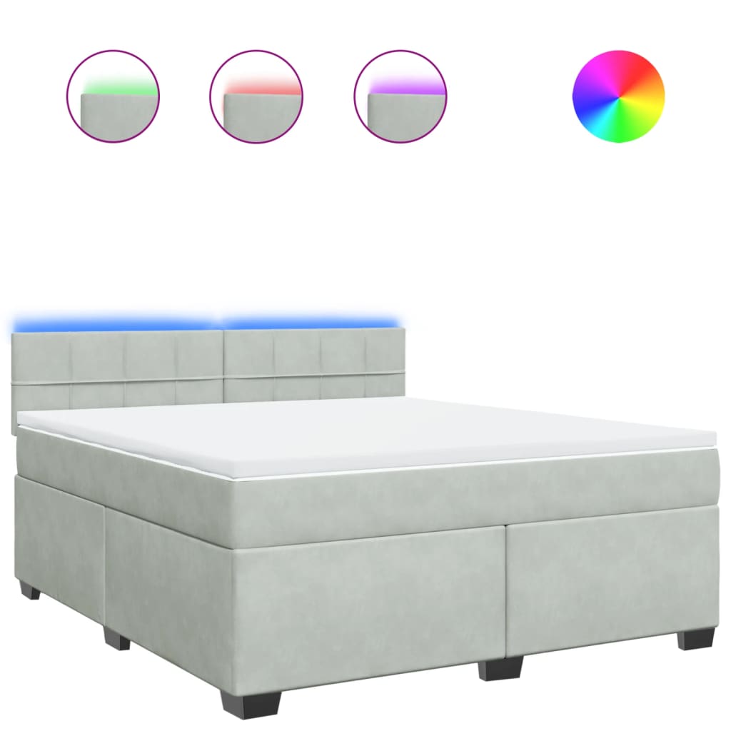 vidaXL Cama box spring con colchón terciopelo gris claro 180x200 cm