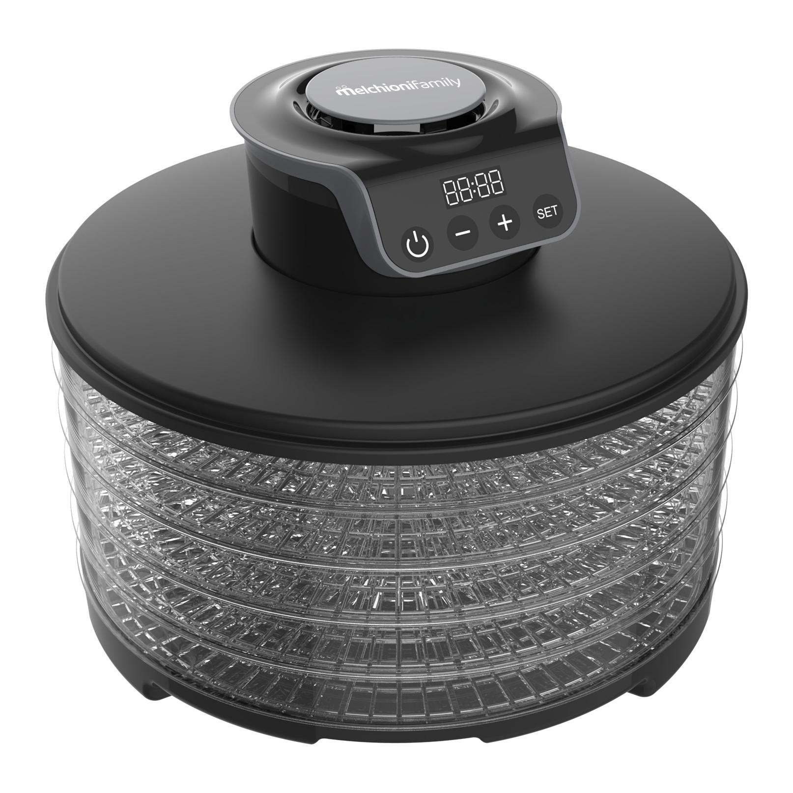 Deshidratador de Alimentos MELCHIONI FAMILY TOWER 250W con 5 Bandejas Ajustables y Pantalla Digital, Color Negro