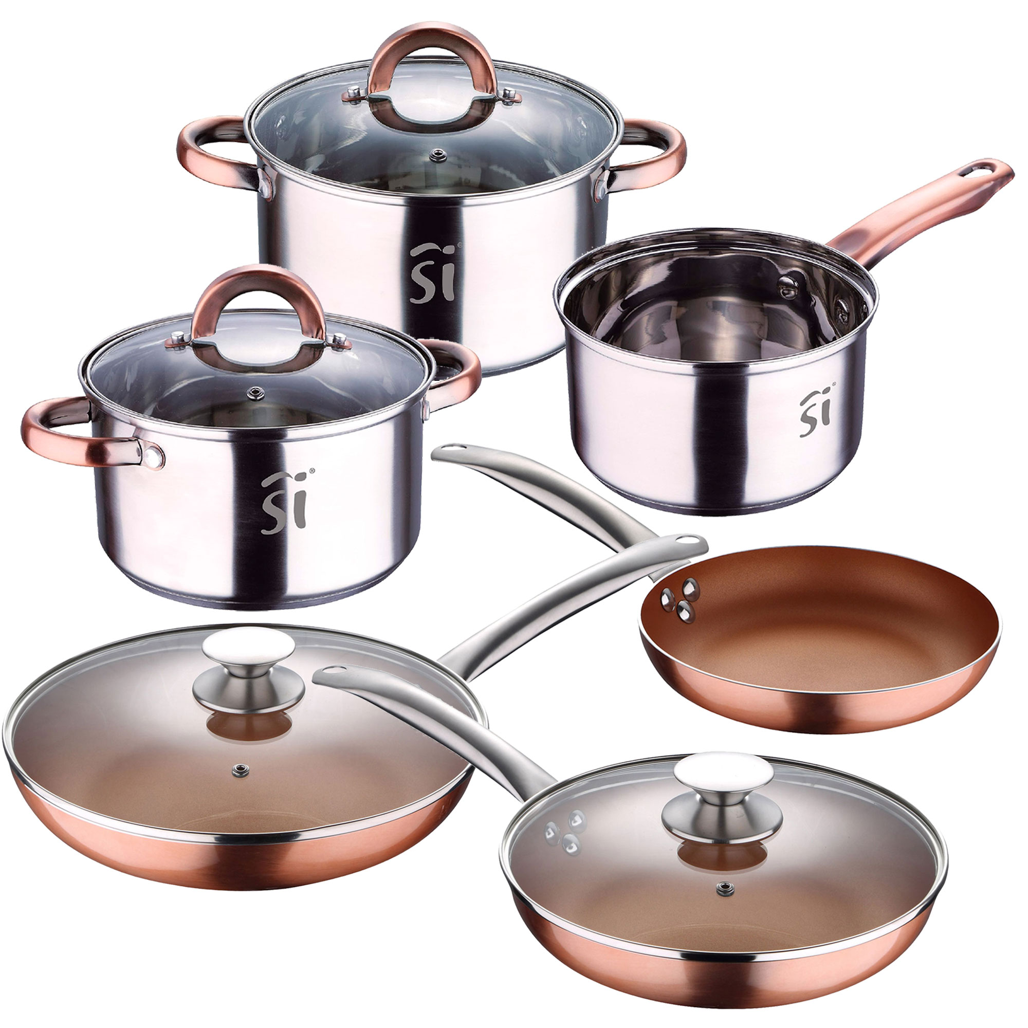 Juego de Cocina San Ignacio Onil 5pc en Acero Inoxidable + Set de 5 Sartenes en Aluminio Prensado