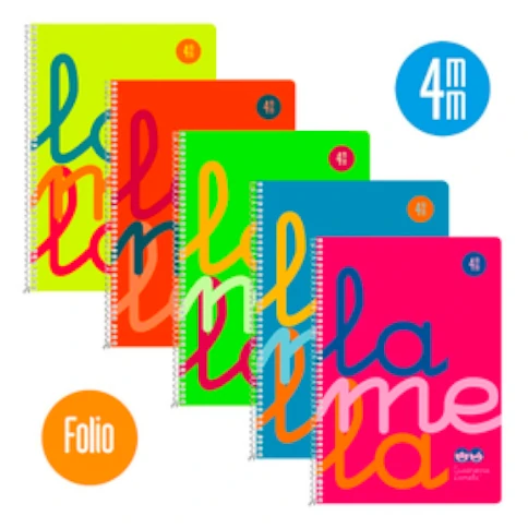 Bloc Lamela Tamaño Folio A4 Fluor PP 80 Hojas Cuadrícula 4mm 90g (Pack de 5 Libretas)