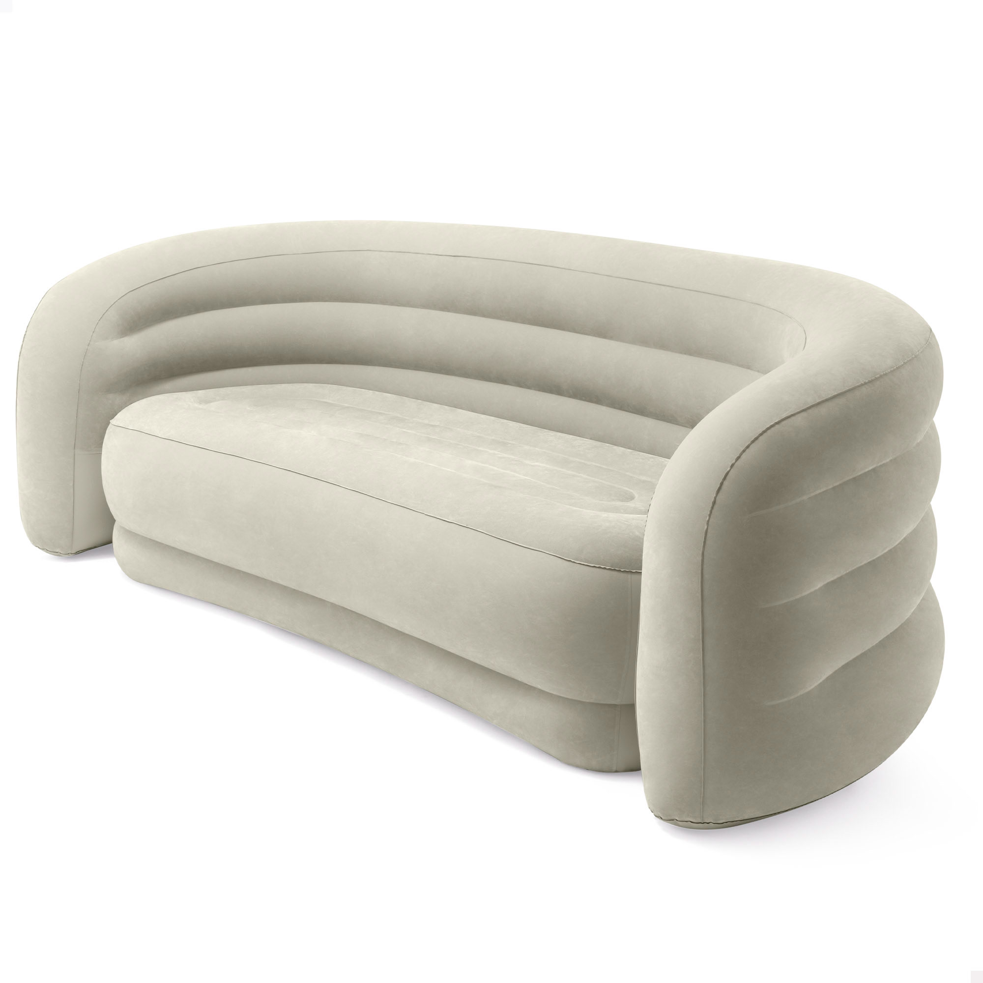 INTEX - Sofá hinchable Curve beige, 229x109x81 cm, 3 plazas, PVC resistente, material flocado, estilo moderno, peso soportado 200 kg, respaldo cómodo, sofás camping, muebles hinchables, almacenaje sencillo, ligero y práctico