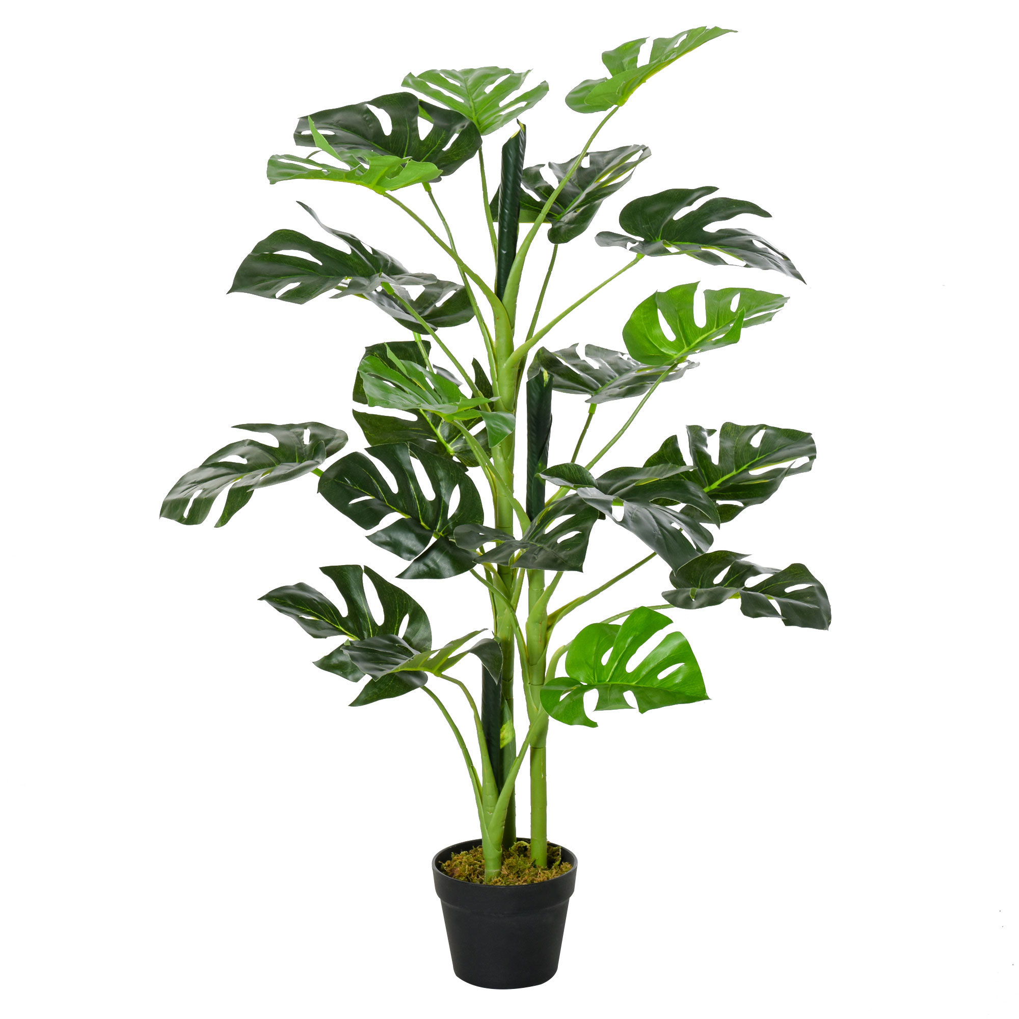Outsunny Planta Artificial 100 cm Monstera Artificial Árbol Artificial con 21 Hojas y Maceta para Decoración Hogar Oficina Salón Verde