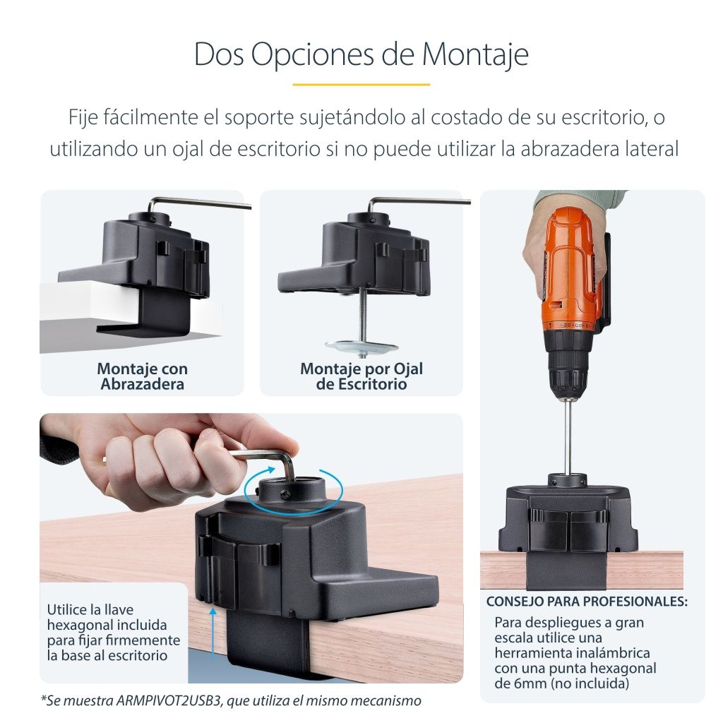 StarTech - Soporte de escritorio ARMSLIM2USB3 para monitor hasta 34 pulgadas, ergonómico con ajuste en altura e inclinación, aluminio reforzado y hub USB 3.0 frontal