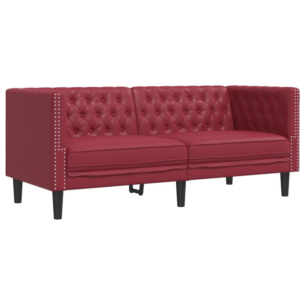 vidaXL Sofá Chesterfield de 2 plazas cuero artificial rojo tinto