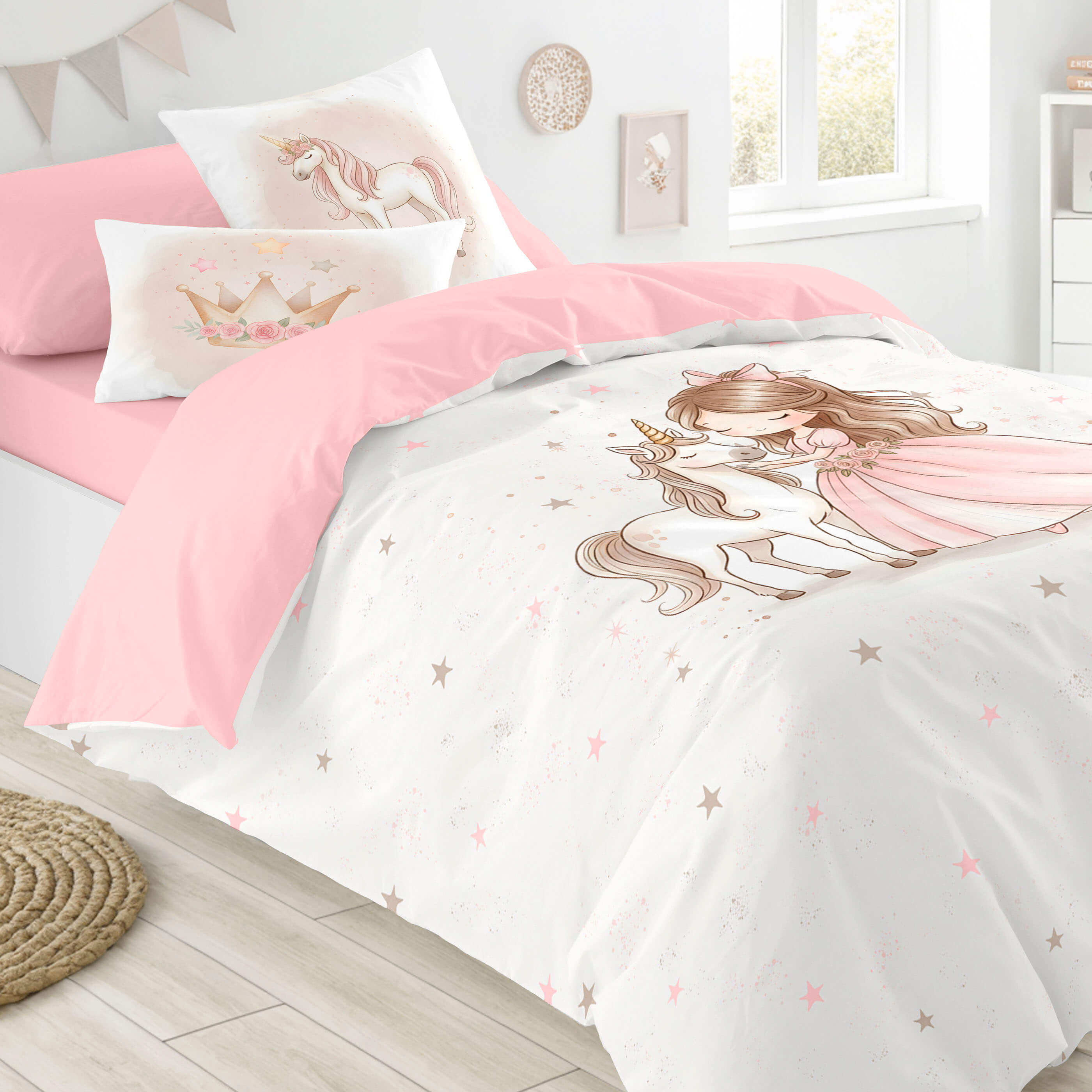 NATURALS  - Funda Nórdica Infantil Estampada 100% Algodón Extrasuave - Juego de 2 Piezas Funda de Edredón y 1 Funda de Almohada - Cama 90/105 cm - Fabricada en España