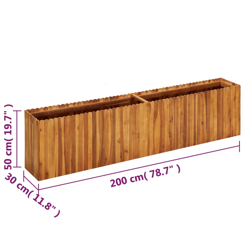 vidaXL Arriate de madera maciza de acacia 200x30x50 cm