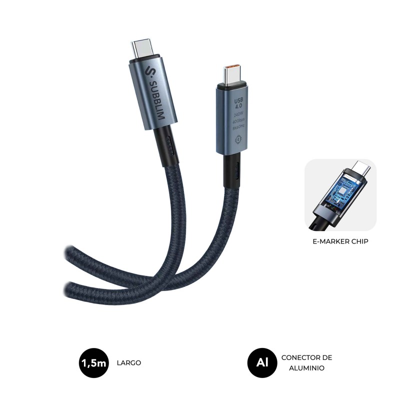 SUBBLIM - CABLE HIGH 240w C-C USB4.0 8K 1,5m SUBCAB-C24010