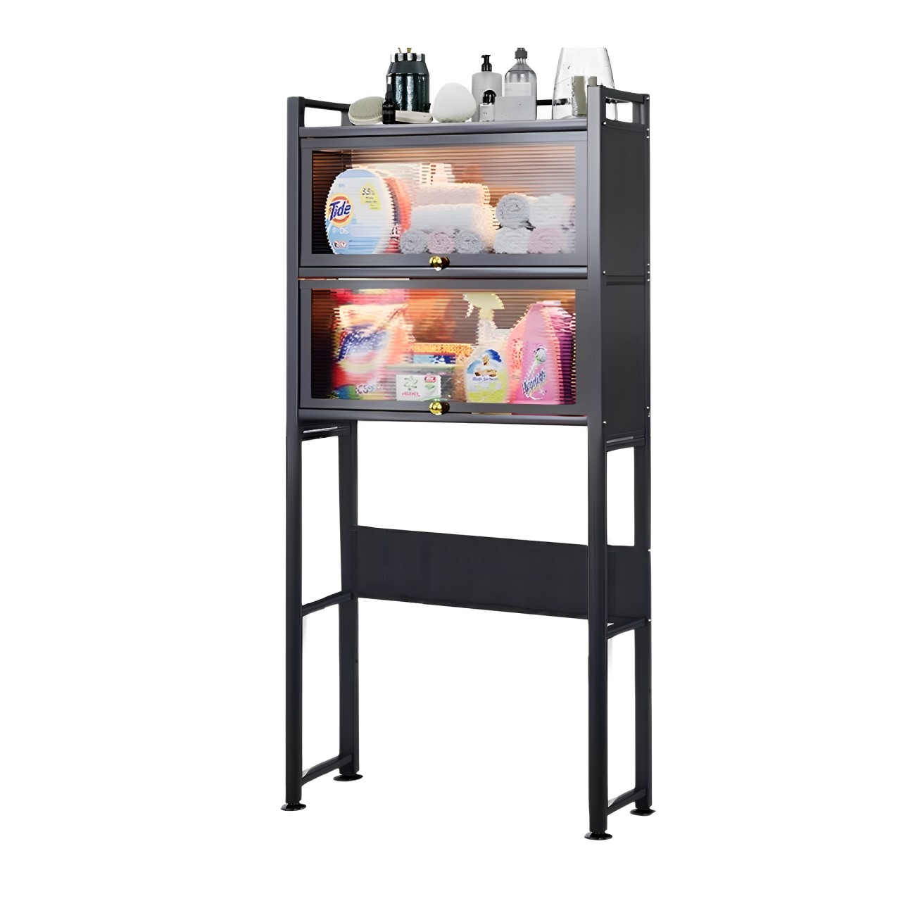 MAGIC SELECT Estantería sobre Lavadora con Puertas Abatibles | Estante de Almacenamiento Impermeable | Estante Organizador Multiusos | Ahorra Espacio | Patas Ajustables en Altura.
