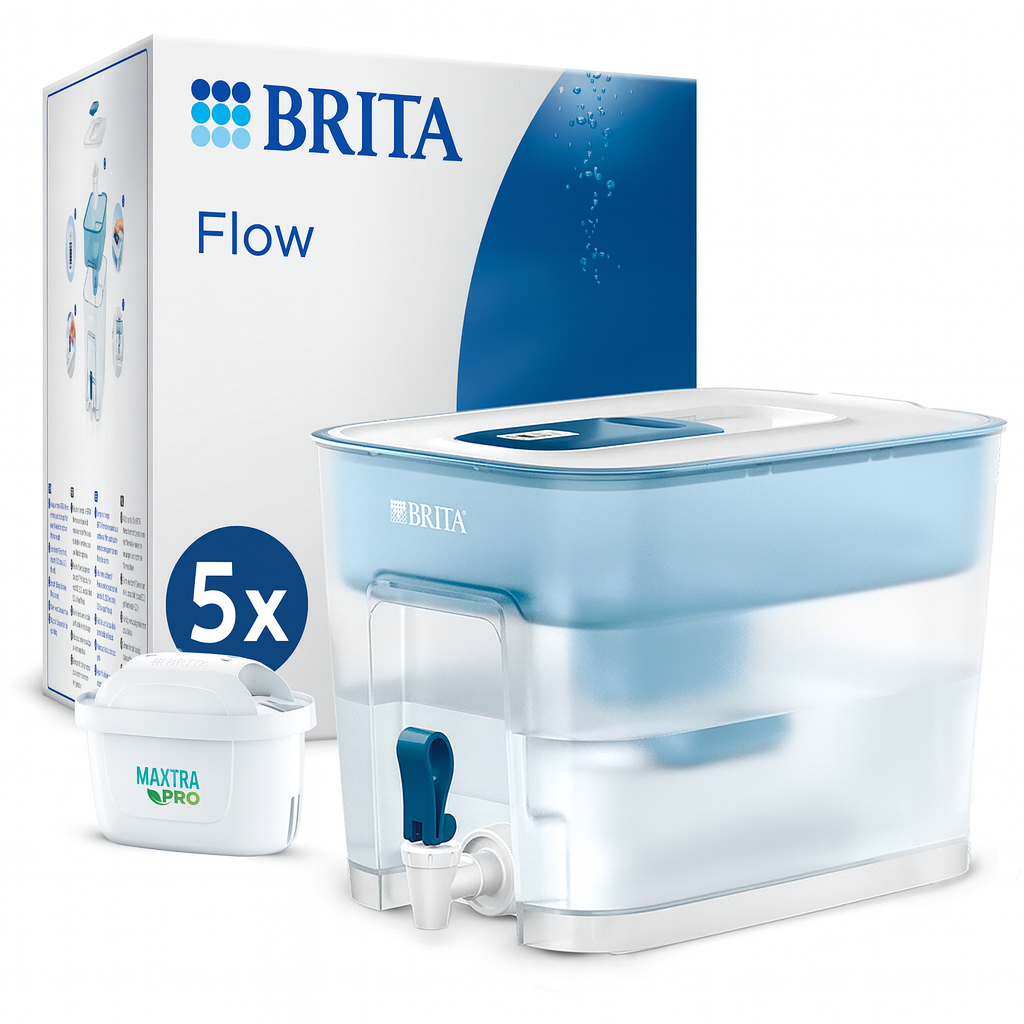 BRITA Depósito Filtrante Flow Azul | Incluye 5 Filtros MAXTRA PRO All-in-1 | Filtra hasta 150L | Elimina cal, cloro, metales y contaminantes | Mejora el sabor del agua | Diseño moderno y práctico | Compatible con filtros MAXTRA PRO | Sin BPA