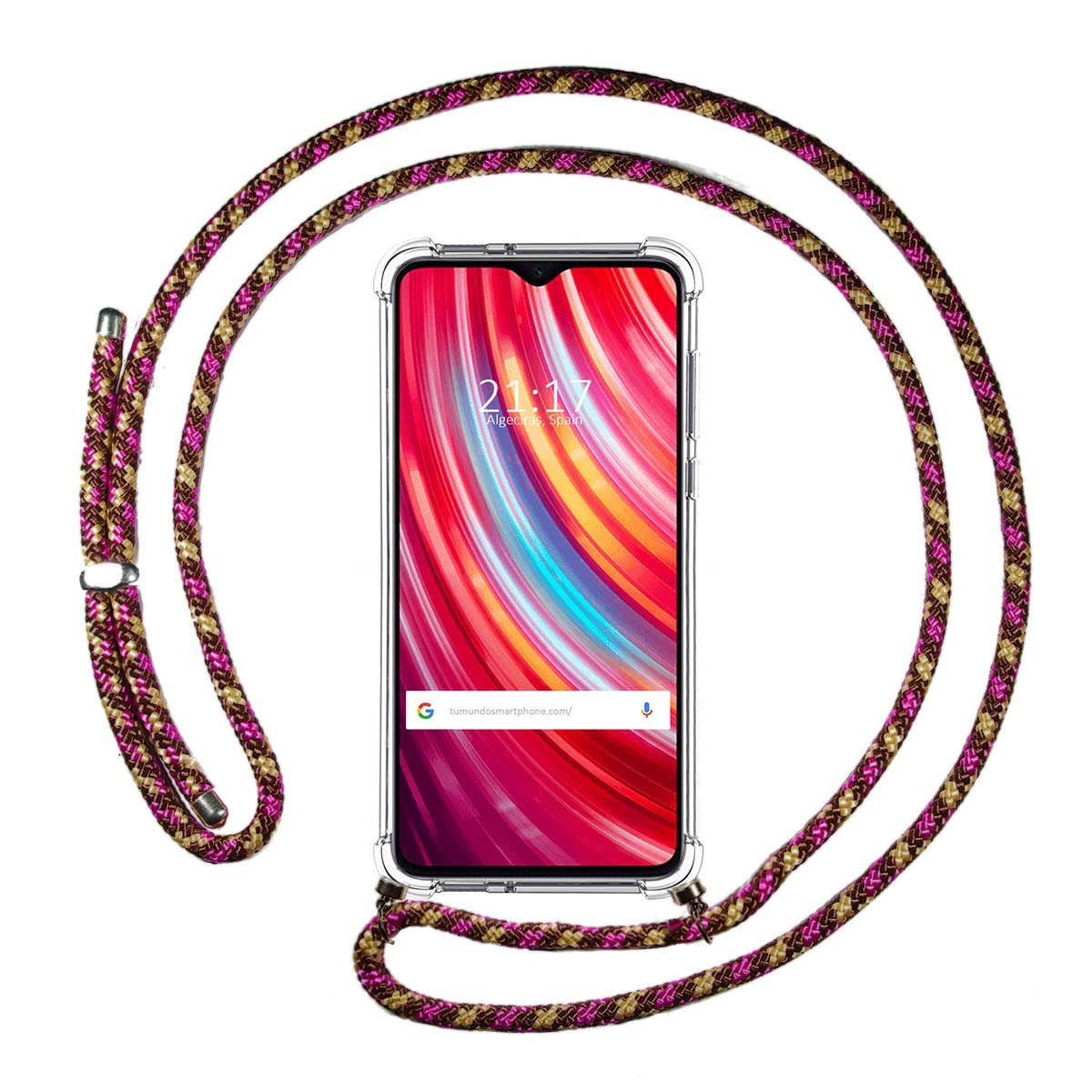 Tumundosmartphone Funda Colgante Transparente para Xiaomi Redmi Note 8 Pro con Cordon Rosa / Dorado