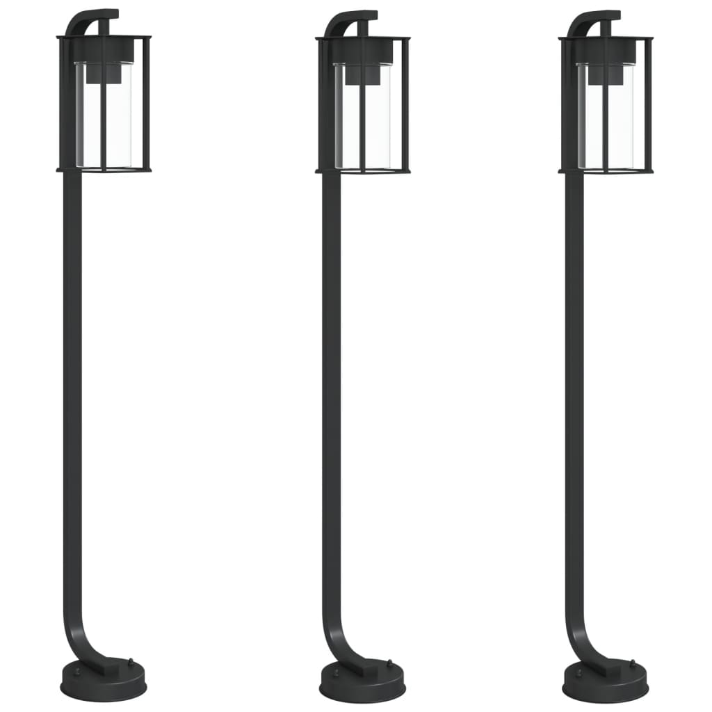 vidaXL Lámparas de suelo de exterior (3 unidades) acero inoxidable negro Dimensiones 60 cm, 100 cm