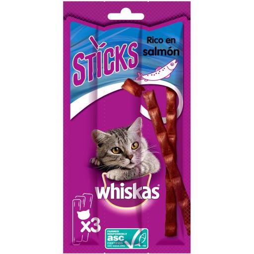 Whiskas Premios para Gatos Sabor Salmón (Gatos , Snacks , Palitos) - 3 Sticks3