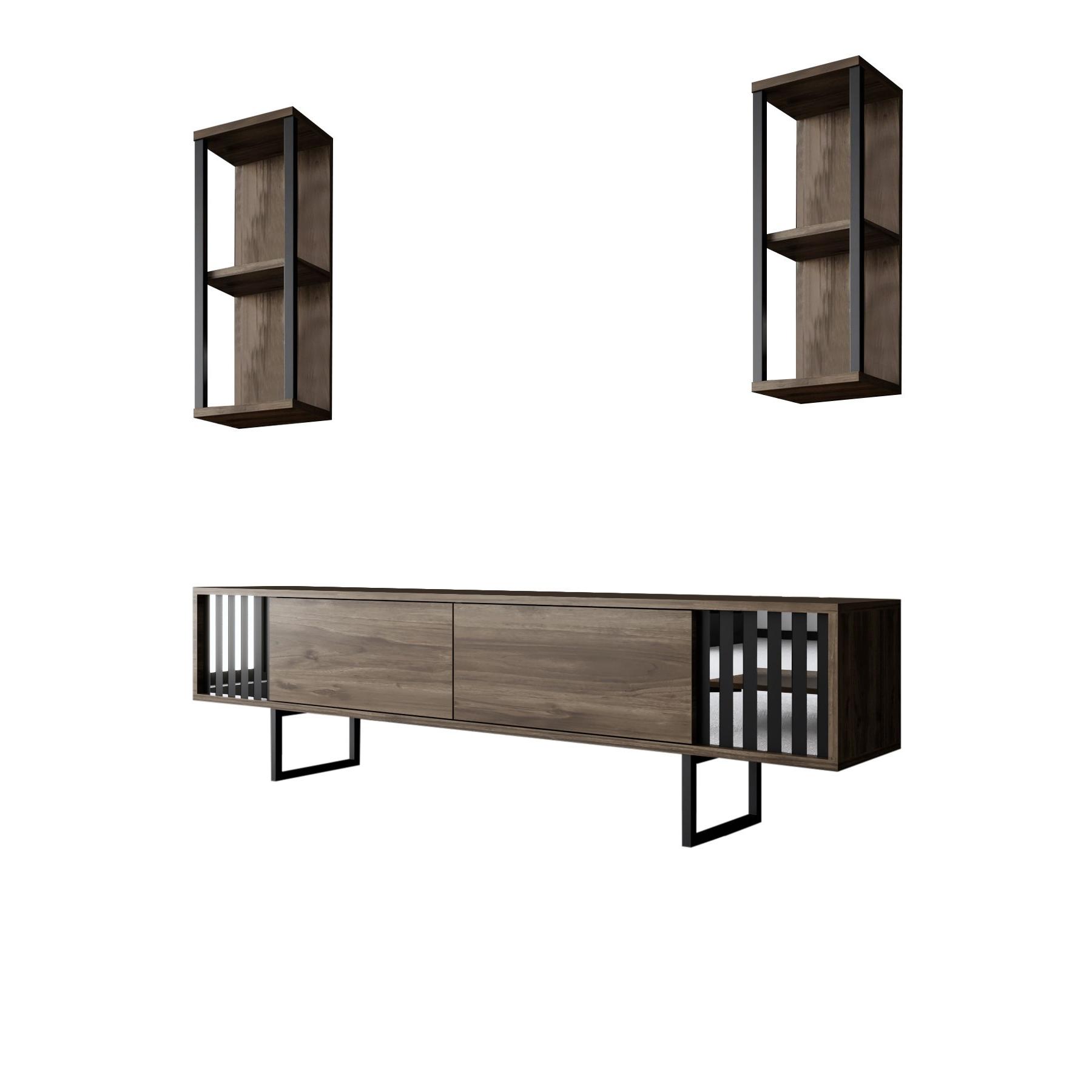 Habitat y Jardin - Soporte de TV de madera "Chrome Line" - 180 x 30 x 48 cm - NogalNegro