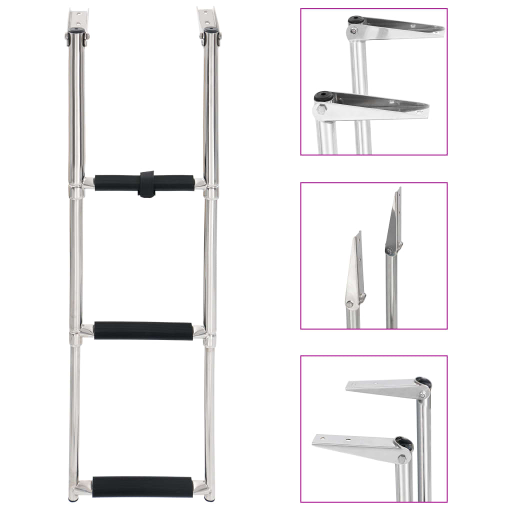 vidaXL Escalera de Embarque Plegable Acero Inoxidable de Barco Dimensiones 28.3 x 59.6 cm, 28.3 x 87.9 cm, 28.3 x 115.6 cm