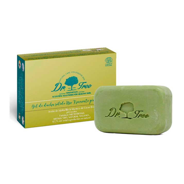 Dr Tree Gel Ducha Sólido Uso Frecuente 120 Grs - Aceite Jojoba BIO, Abisinia, Aroma Fresco Limonada