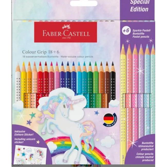 FABER LAPIZ FABEL CASTELL GRIP 18 COLORES + 6 SPARKLE COLOR SPARKLE 10x180x212 Cms.