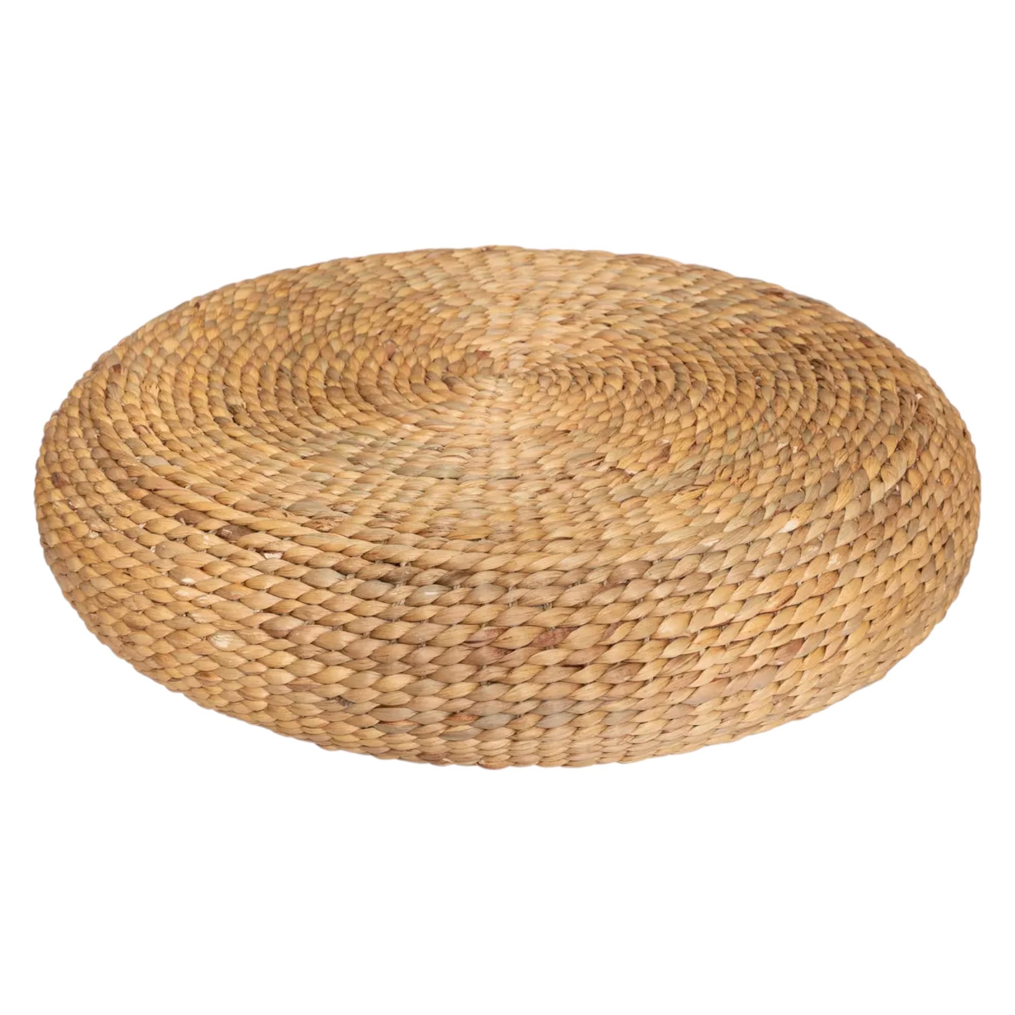 TIENDA EURASIA - Puff Redondo de Suelo | Material de Trenzado Natural | Diseño Nórdico | Medida Ø 55 cm x 15 cm | Ideal para Deoración de Interior y Exterior