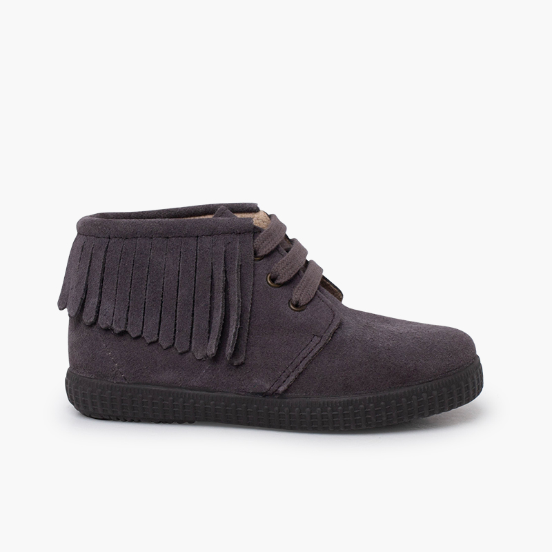 Pisamonas Botas niños serraje flecos puntera redonda