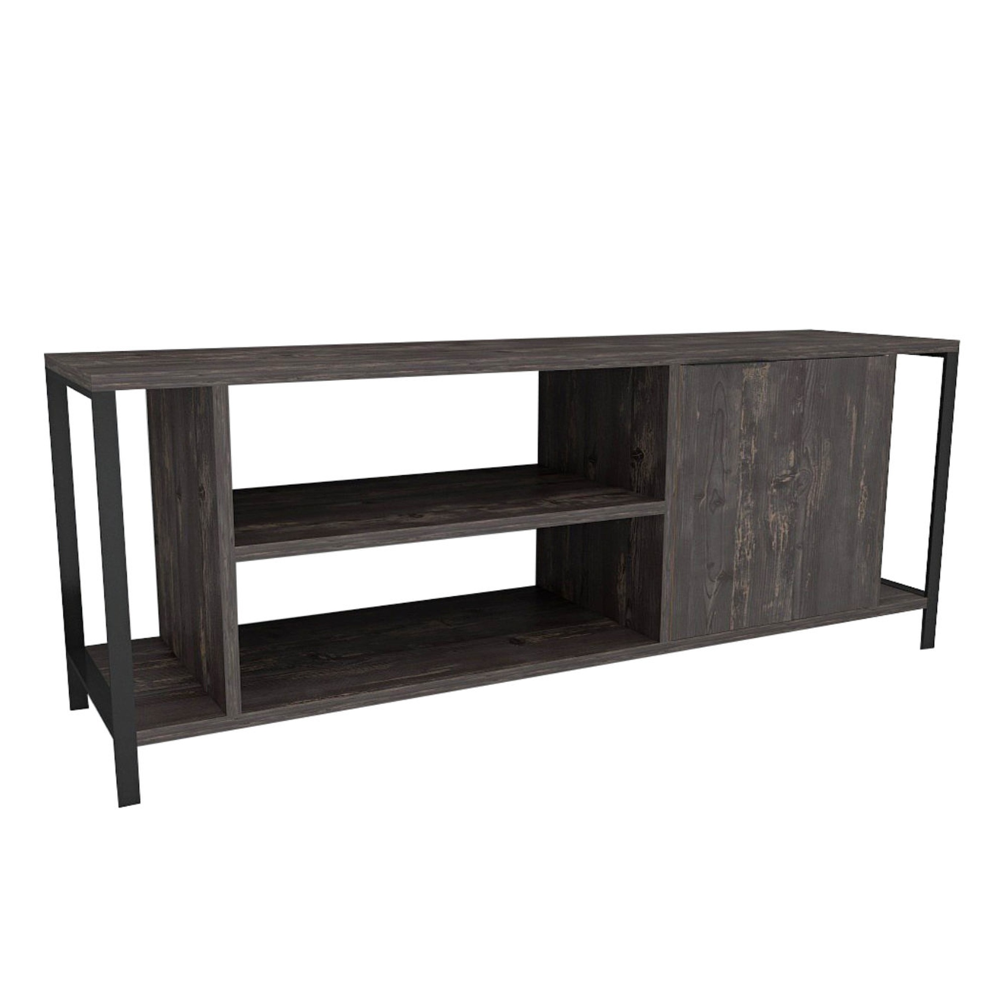 Mesa TV,100% Tablero de aglomerado rechapado en melamina, Color Oscuro Marrón Negro WELLHOME