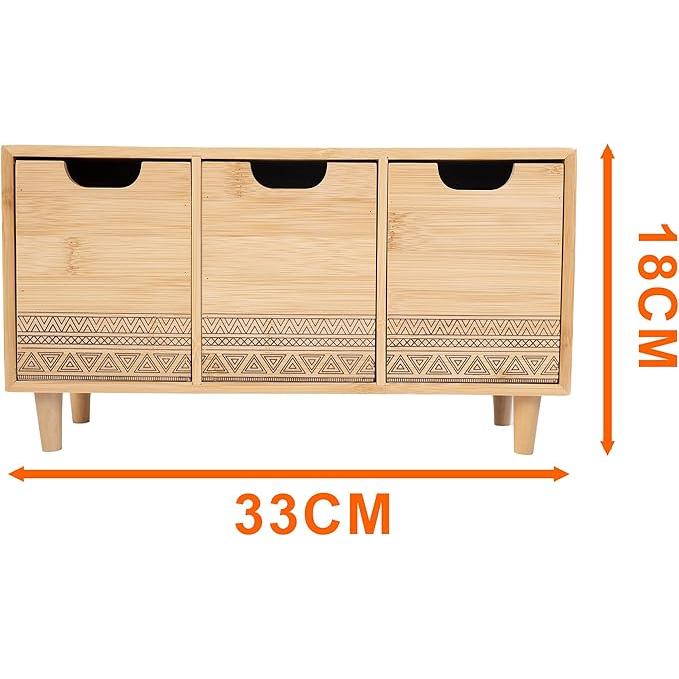 LINHOME RS02168 Mini Cajonera de Madera y Bambú con 4 Cajones para Pequeños Accesorios, 21x16x28cm - Mini Organizador para Escritorio Multiuso