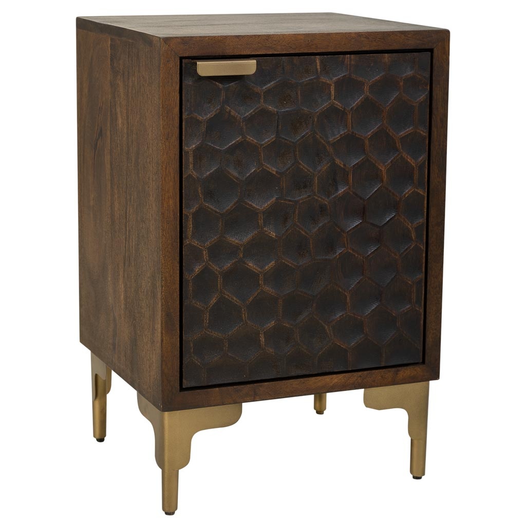 Wonderlust Deco - Mesita de madera y metal de 1 puerta marron 40x35x60 Marrón 40x35x60