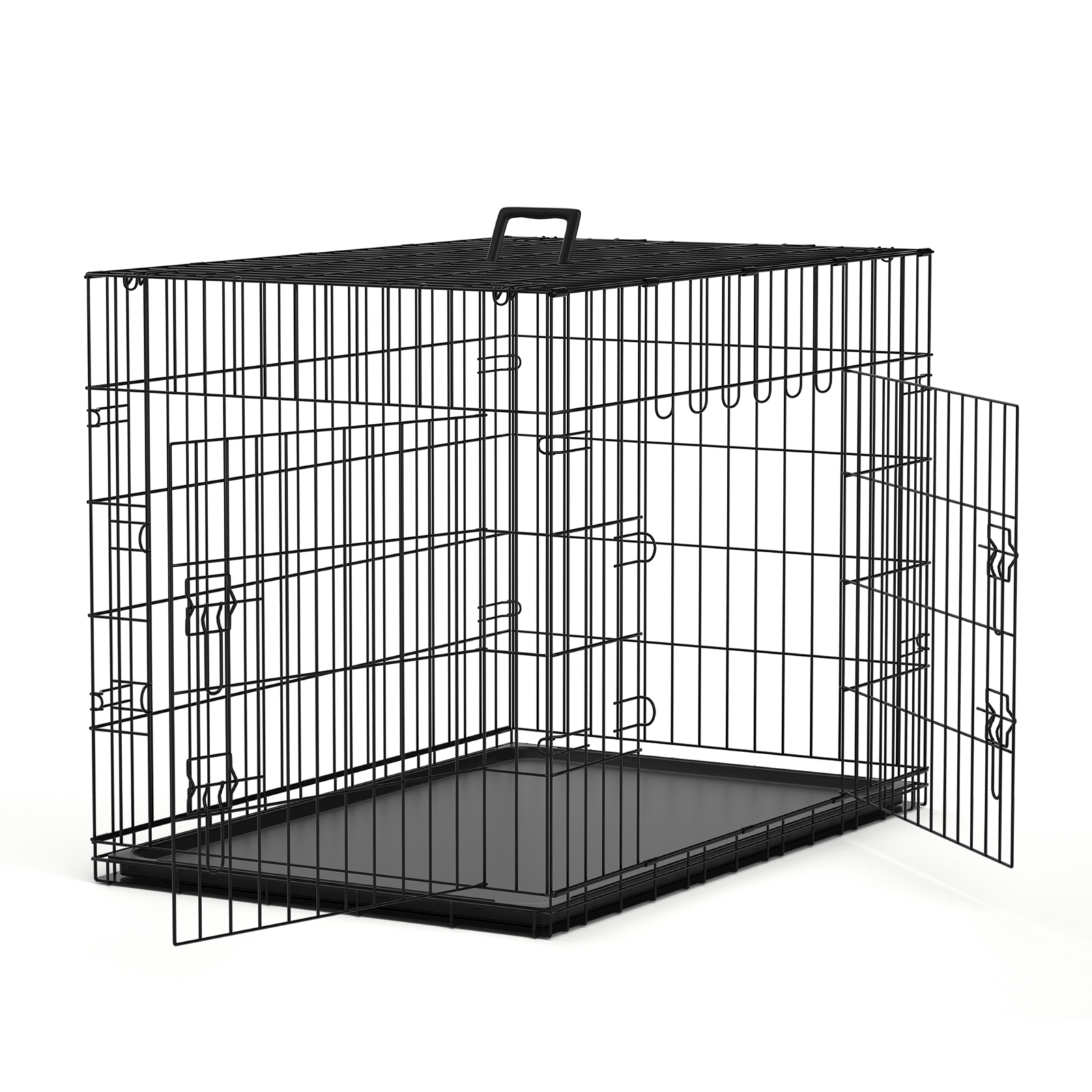 Nobleza Jaula Metálica para Perros,Jaula para Mascotas con 2 Puertas, Bandeja Base de Plástico Resistente a la Masticación y Asa de Transport - Negro