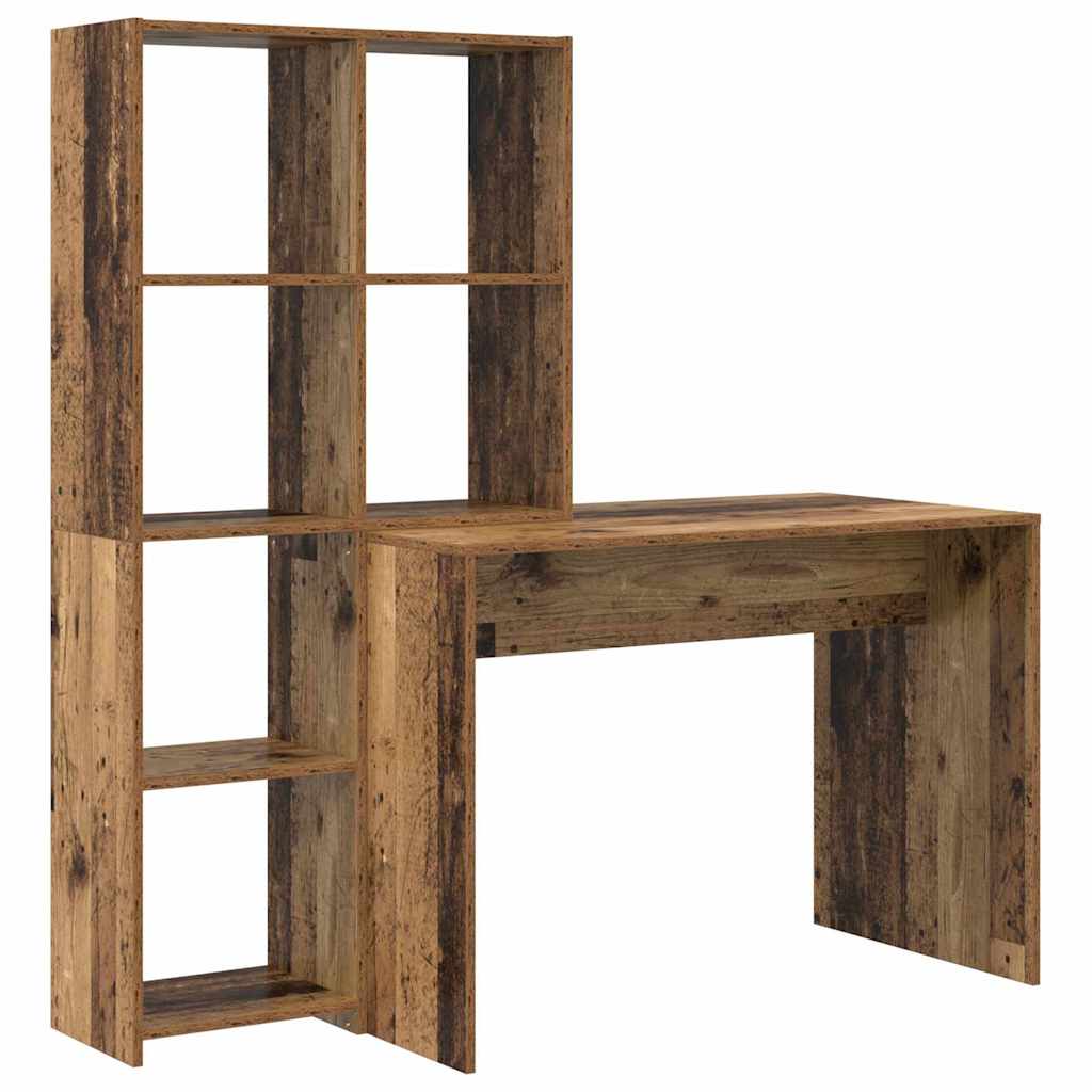 vidaXL Escritorio con estante Madera envejecida 138,5 x 55 x 143 cm