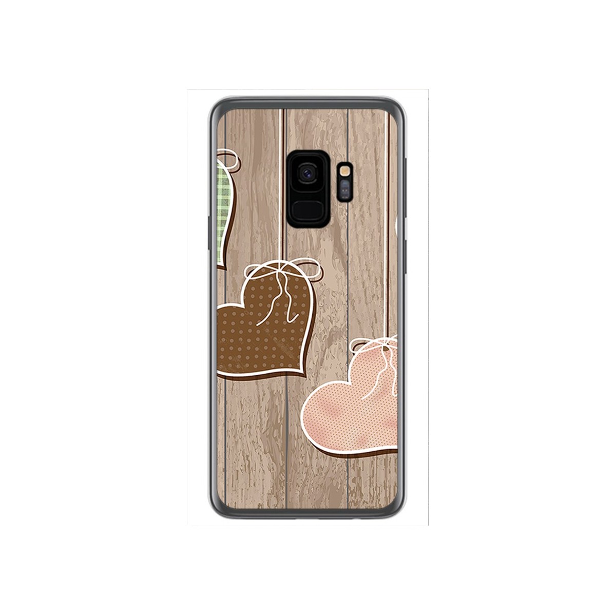 Tumundosmartphone Funda Gel Tpu para Samsung Galaxy S9 Diseño Corazones Madera Dibujos