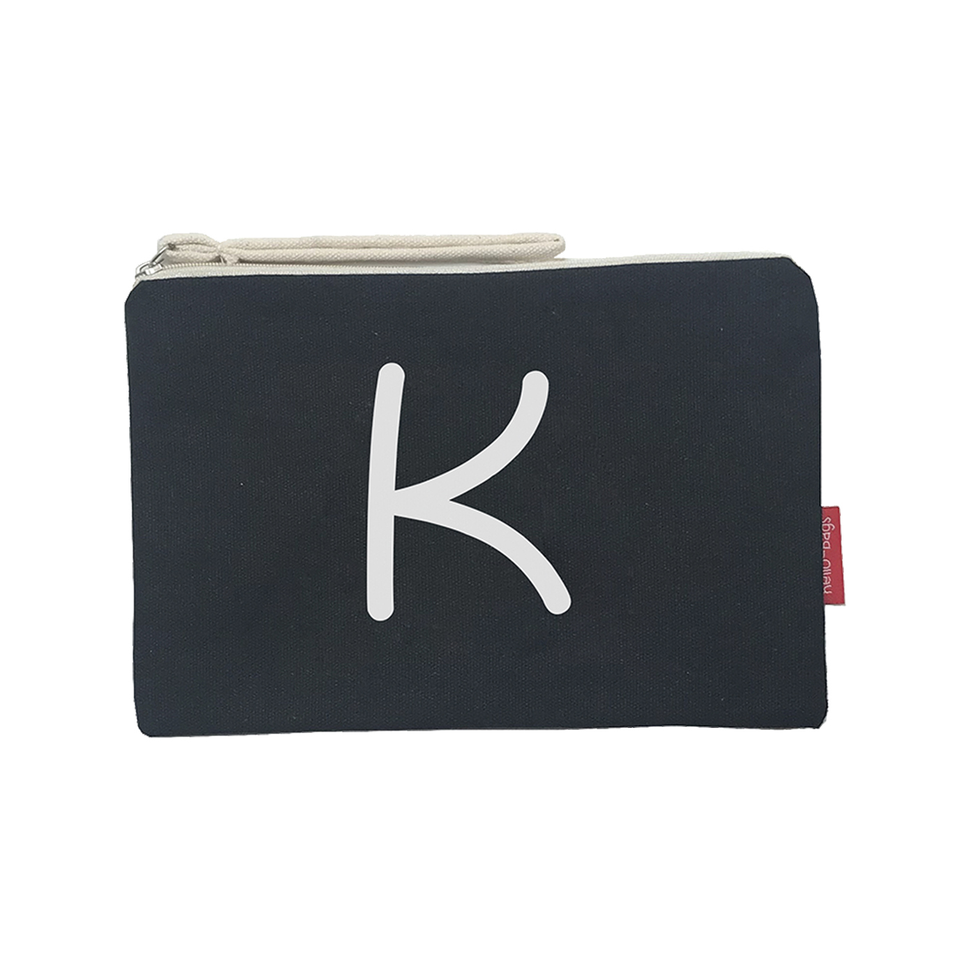 Hello-Bags. Bolso Neceser / Cartera de Mano con cremallera y forro interior. Exterior: Algodón 100%. Incluye sobre kraft de regalo. Modelo K. Color: Crudo / Negro. 23x15,5 cm.