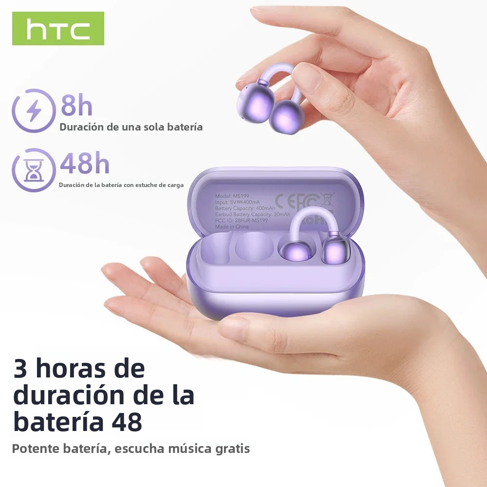 HTC NE54 V6.0 Bluetooth LCD Screen AI Translator Wireless Headphones With Ear Clip Noise Reduction For Sports And Office_voghion.com