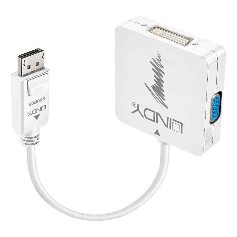 Lindy - 41028 adaptador de cable de vídeo DisplayPort DVI-D + VGA (D-Sub) + HDMI Negro 41028