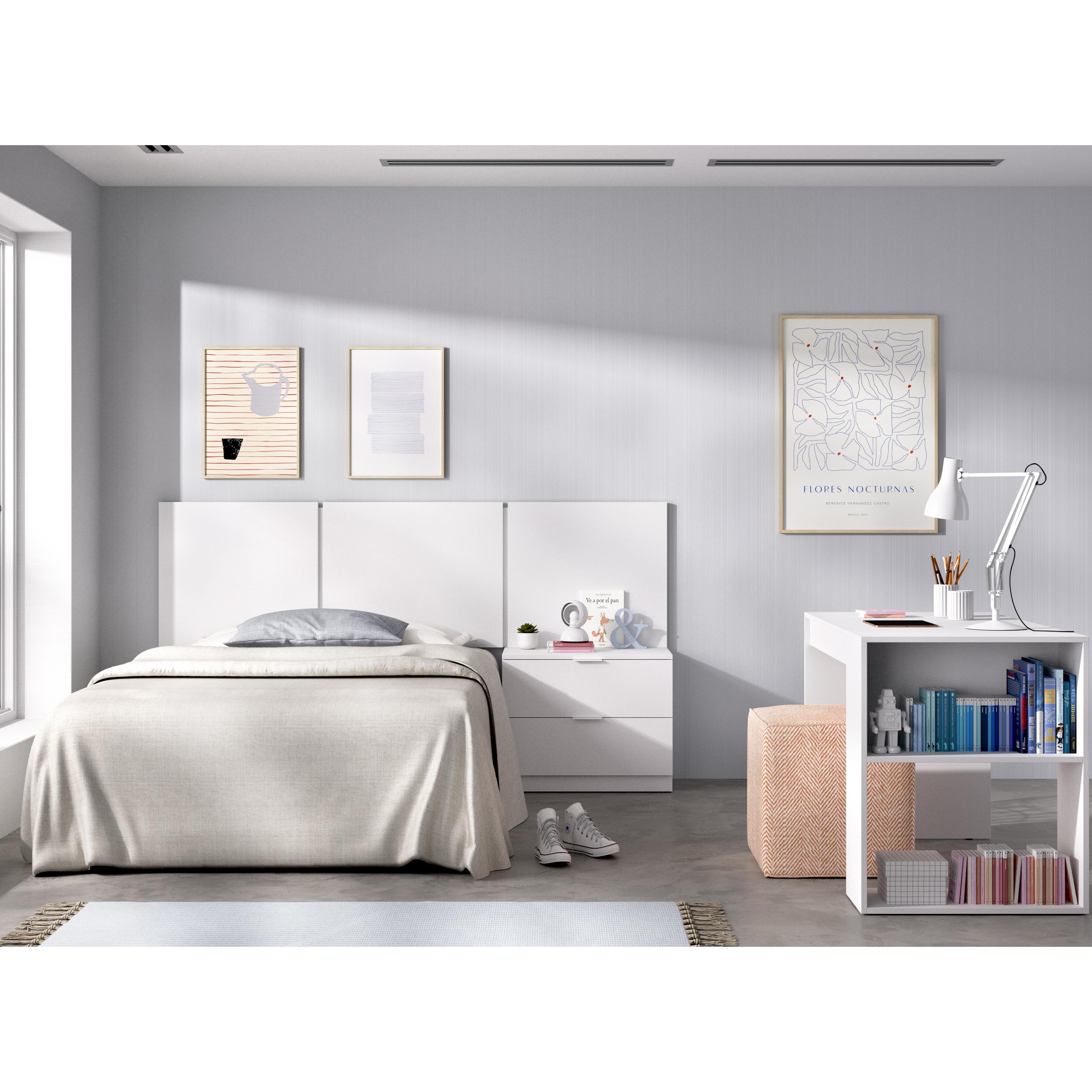 DEKIT GRUPO RIMOBEL BITO PACK - CONJUNTO DE CABEZAL CON MESITA DE 2 CAJONES Y MESA ESCRITORIO - BLANCO