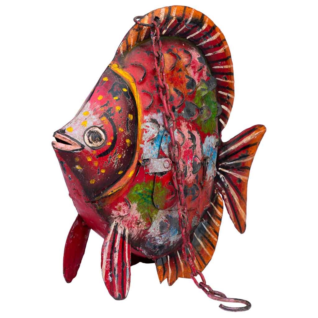 Wonderlust Deco - Pez portavela de metal envejecido rojo 30x9x30 Multicolor 30x9x30h cm