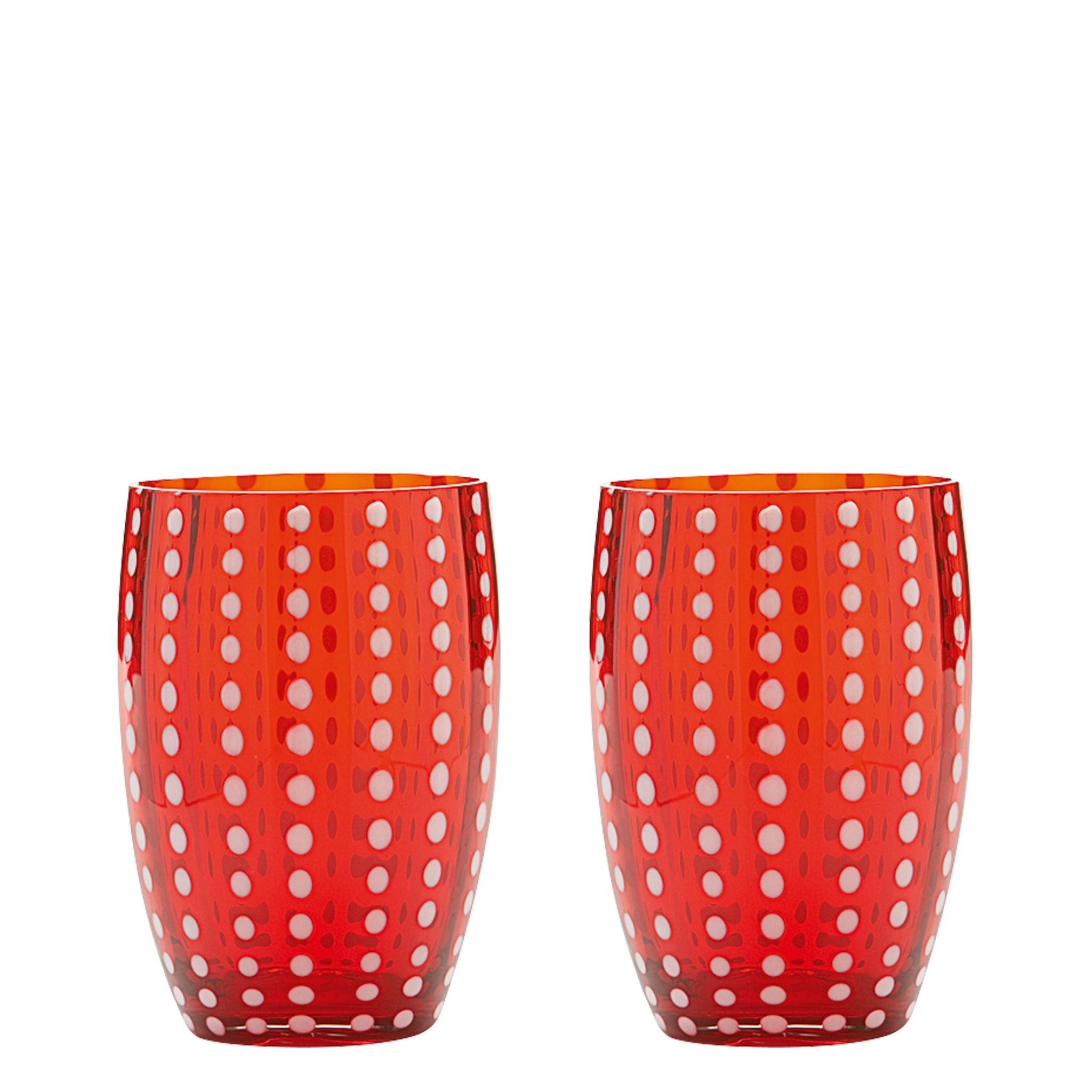 Zafferano Perle Red Glass - Vidrio de color soplado, 32 cl, hecho a mano - Juego de 2 vasos artesanales para agua o cócteles