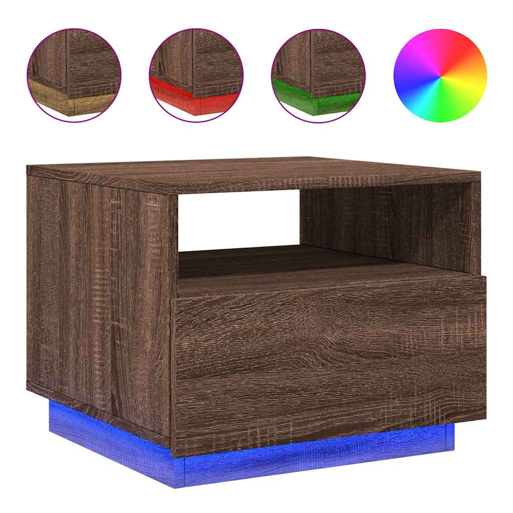 vidaXL Mesa de centro con luces LED marrón roble 50x49x40 cm