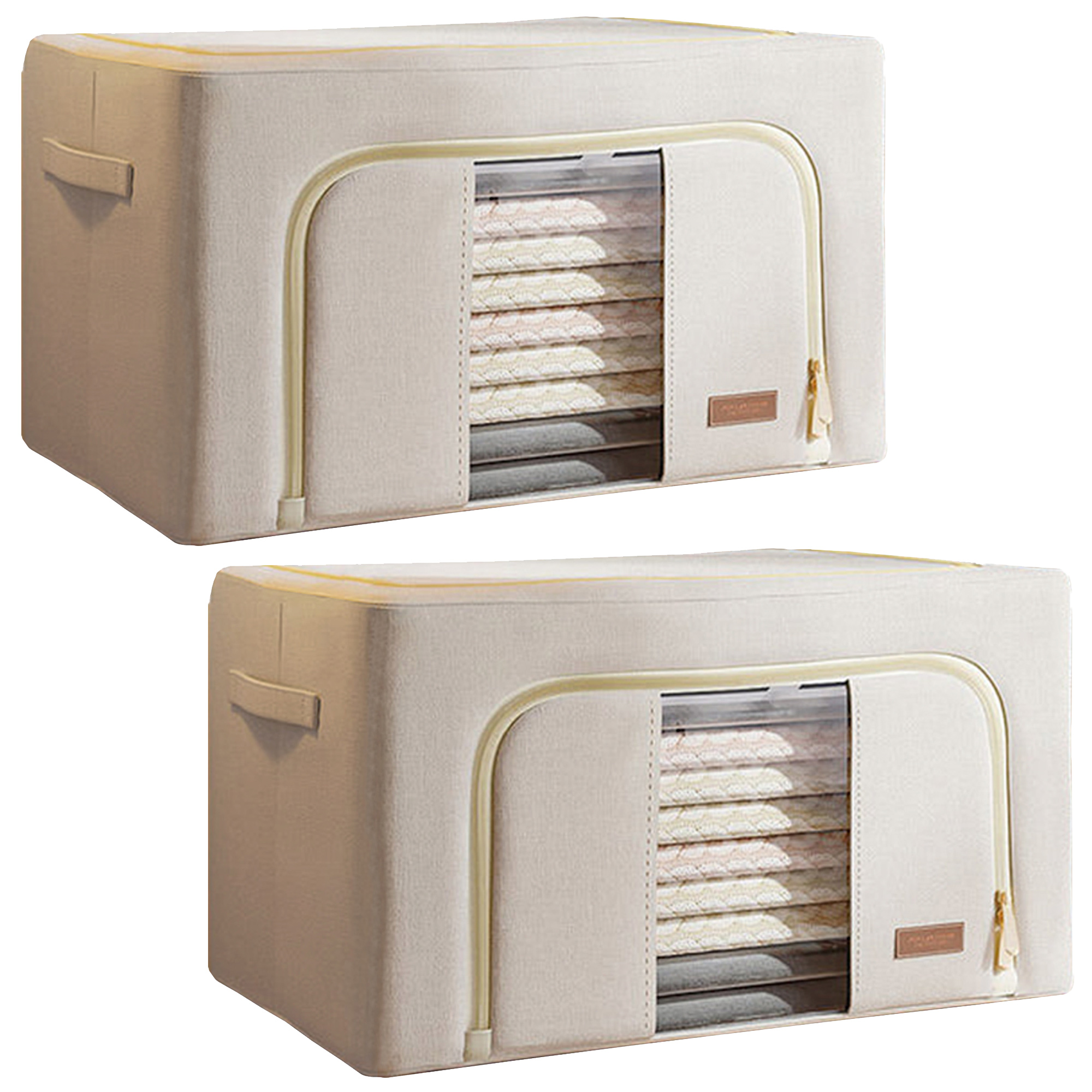 Joybos Set de 2 Cajas de Almacenamiento de Ropa Plegable 48L (24x2) - Ventana Transparente - Diseño Apilable - Cremallera Doble