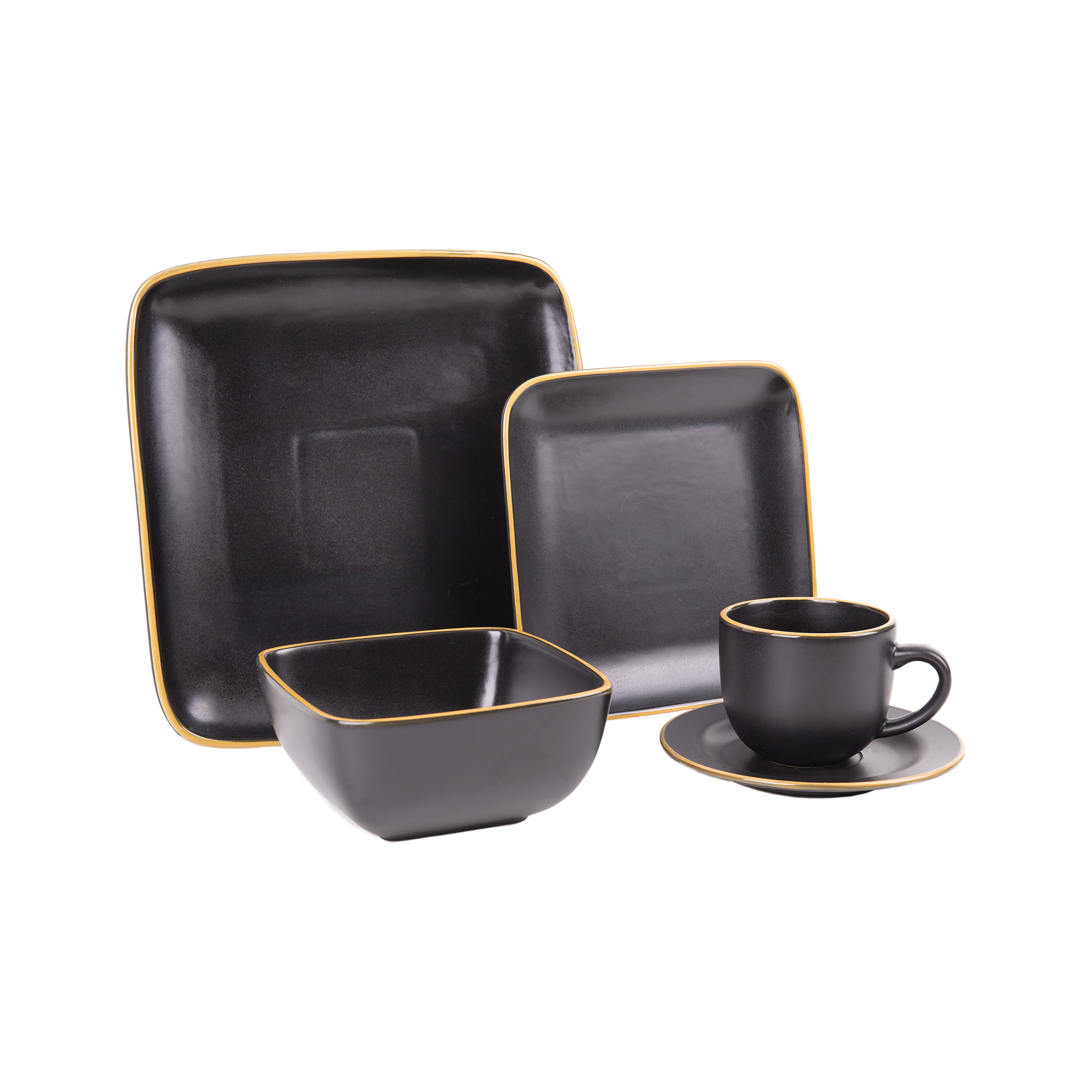 Cofan Vajilla negra de cerámica cuadrada | Juego de 20 piezas | Vajilla negra con borde vintage | Apta para lavavajillas, microondas y horno | Especial para fiestas, cumpleaños, eventos en general | Elegancia Vintage y Resistencia