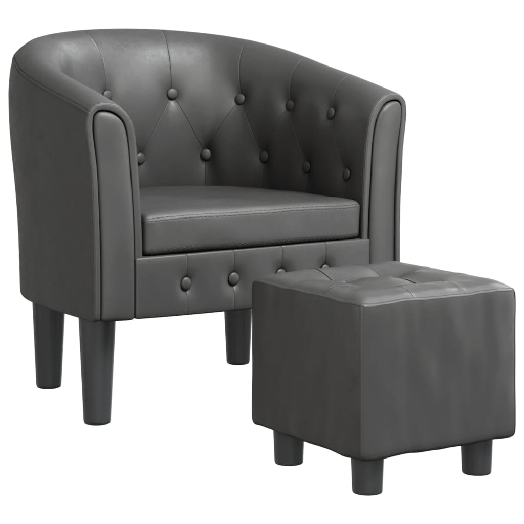 vidaXL Sillón con taburete cuero sintético Negro, Gris, Marrón Sillon Dormitorio Sillon Comodos Silla Relax Sillón Sofá