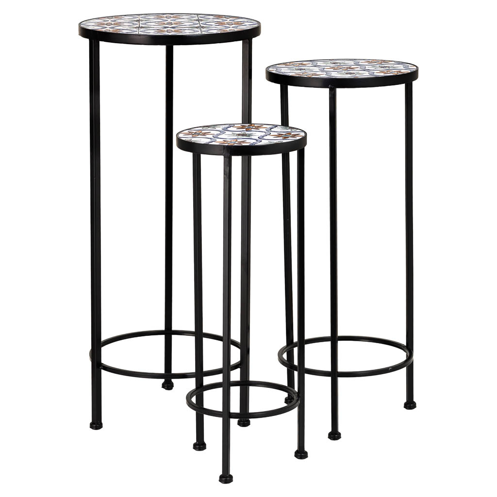 Wonderlust Deco - Soportes set 3 piezas de mosaico y forja blanco D30x68h-D25x57h-D20x51 Blanco D30x68h-D25x57h-D20x51h cm