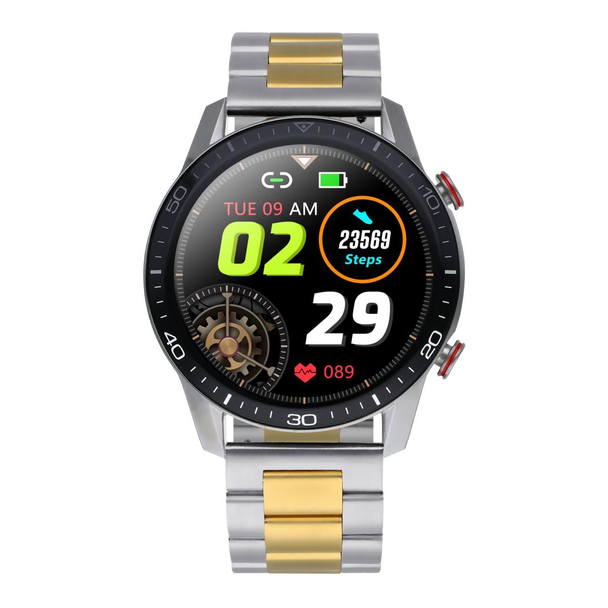 Smarts By Radiant Reloj Inteligente Le Baron Club 45mm Ipsilver Bi-tone Bra 45,00 Mm Pulsera De Acero Dorado, Plateado Con Cierre De Deployant Control De Ritmo Cardiaco, Sueño Y Modos Deportivos Compatible Con Android, Ios