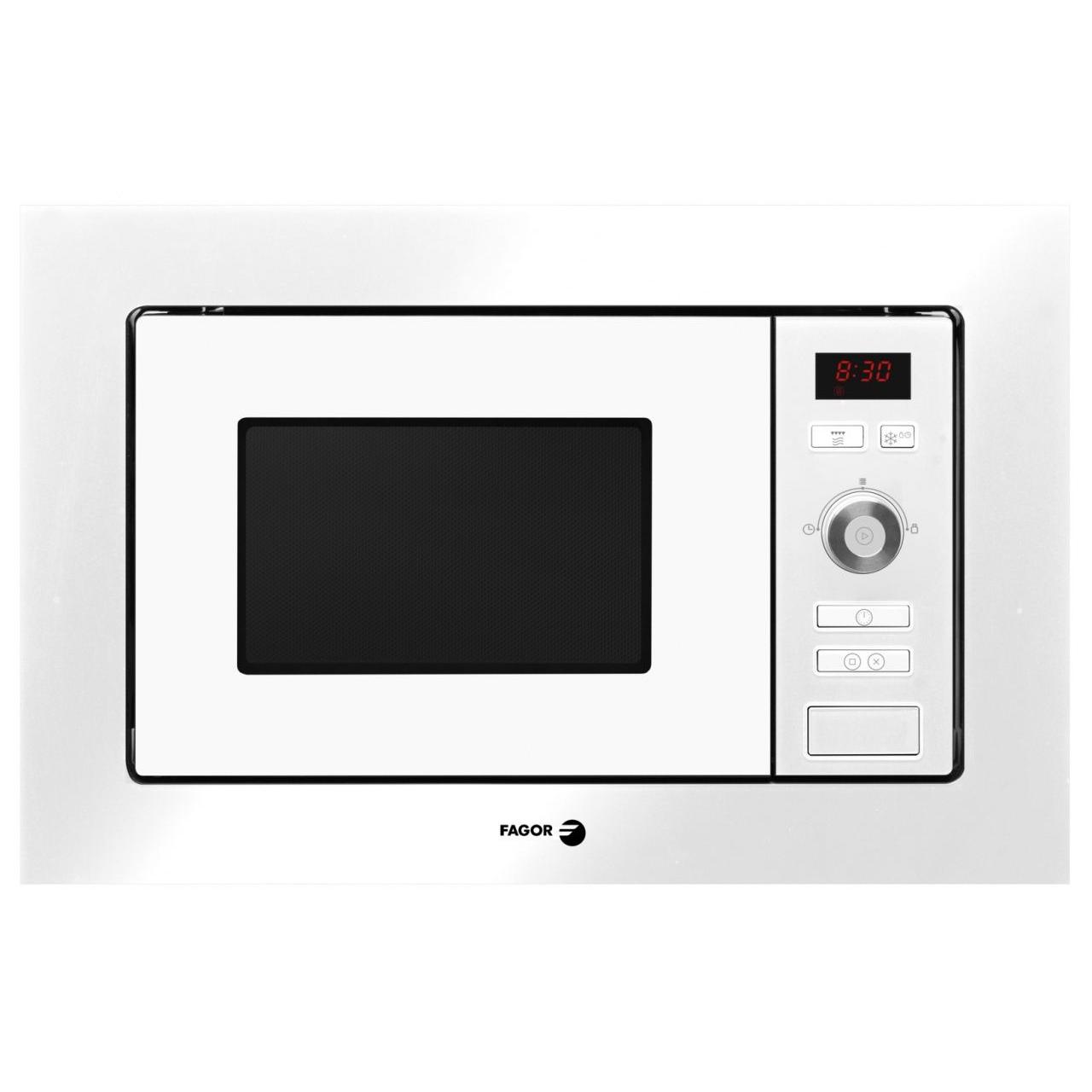 Fagor - Microondas integrable 3MWB-20CEGB de 20 L con función Combi-Grill (microondas 800 W + grill 1000 W), acero inoxidable interior, diseño blanco para cocina moderna y muebles estándar