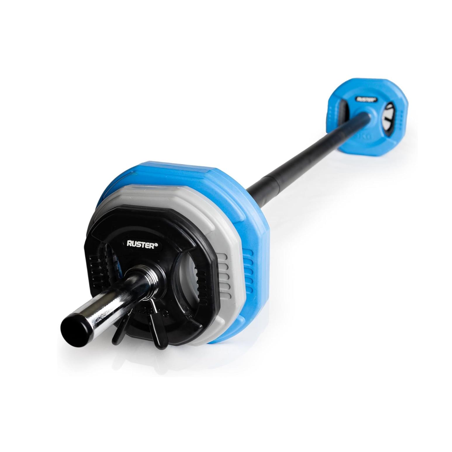RUSTER Set Pump HE - Barra Pesas Ajustables para Body Pump con Discos de Goma 20kg - Set Completo con Barra 140cm y 6 Pesas de 1,25kg a 5kg