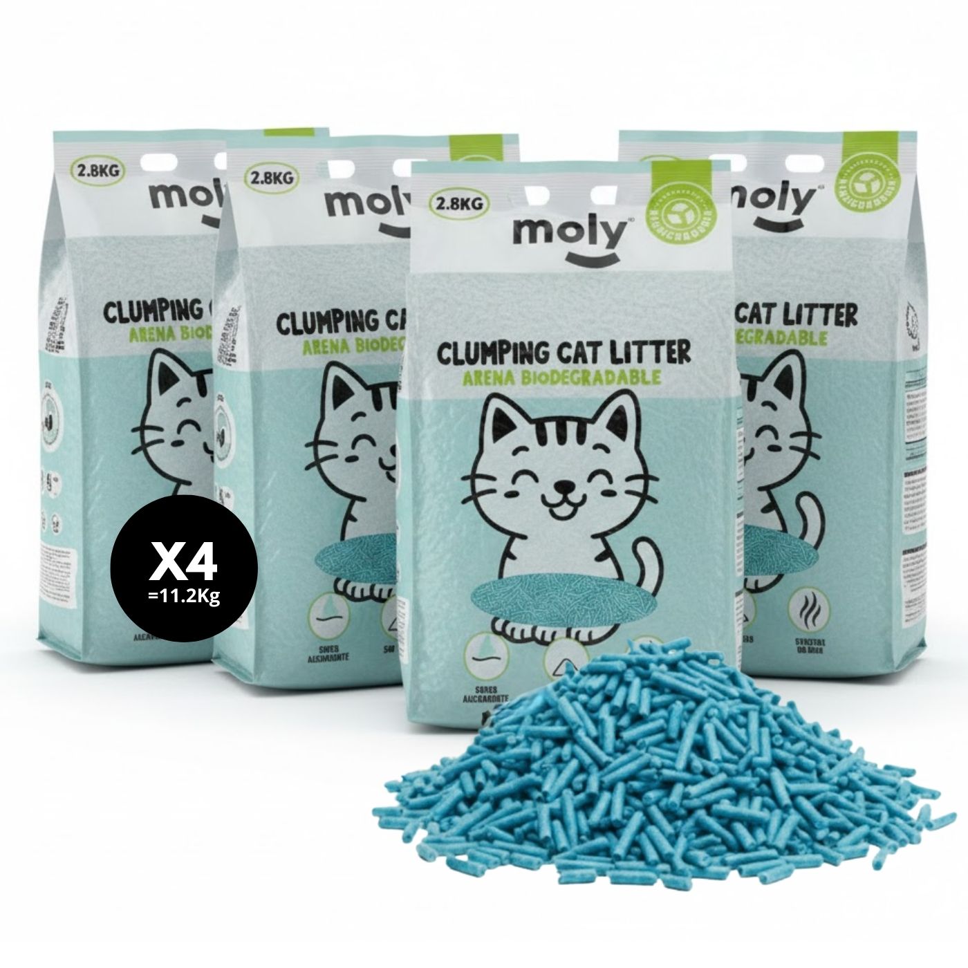 Moly Arena Tofu Para Gatos Alto Poder Aglomerante Mezcla de Pellet de Maiz Sin Polv0-11.2 Kilos