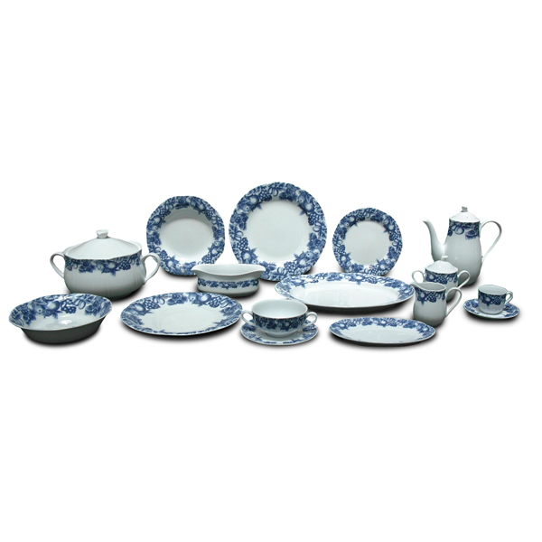 Vajilla Vintage Porcelana 83 PIEZAS | Blanco y Azul Edén | Gran Calidad