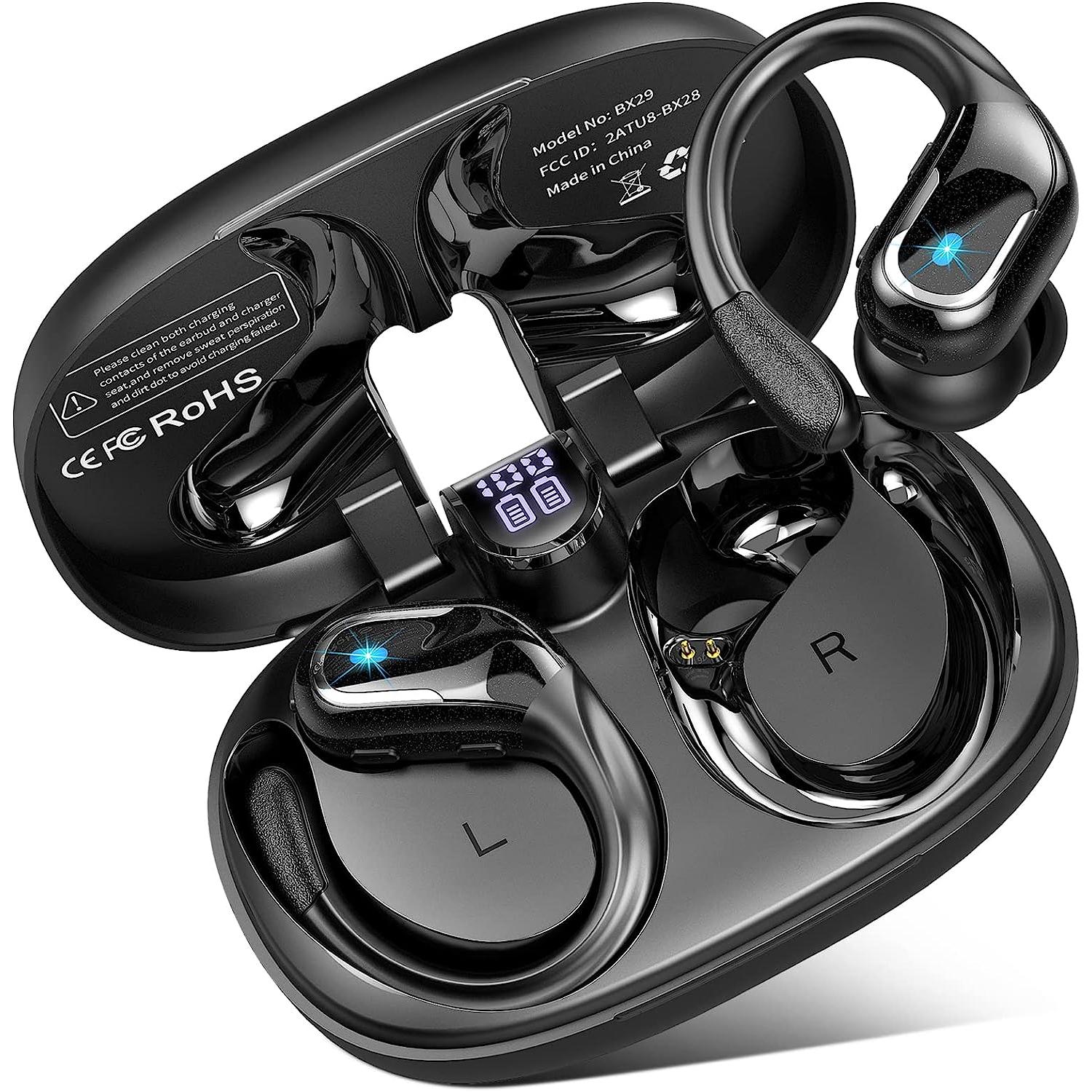 Auriculares inalámbricos Bluetooth 5.3, auriculares deportivos Bluetooth de  48 horas, IP7, impermeables, con ganchos para los oídos, bajos inmersivos