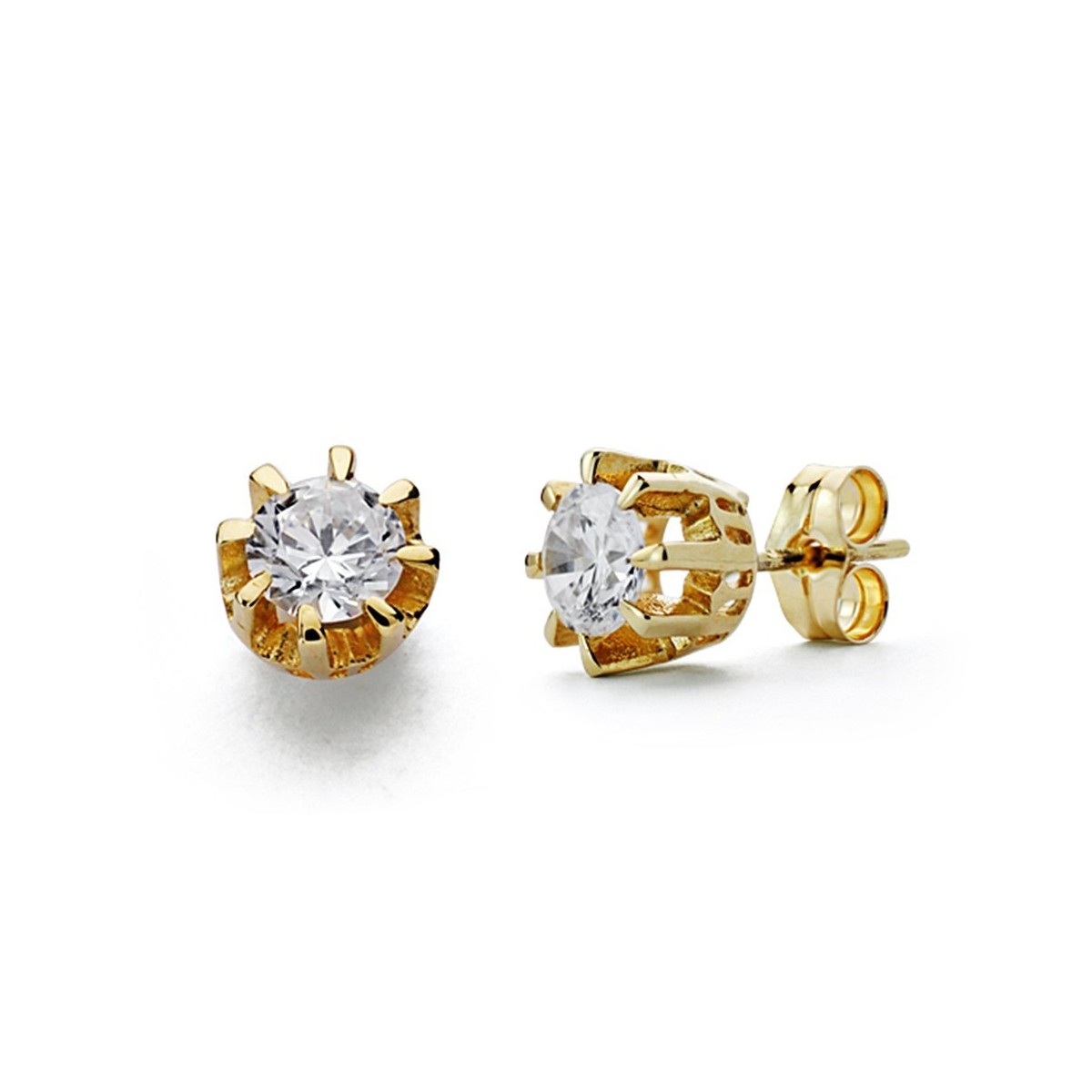 Pendientes oro 18k solitario garra 7mm. cierre presión mujer