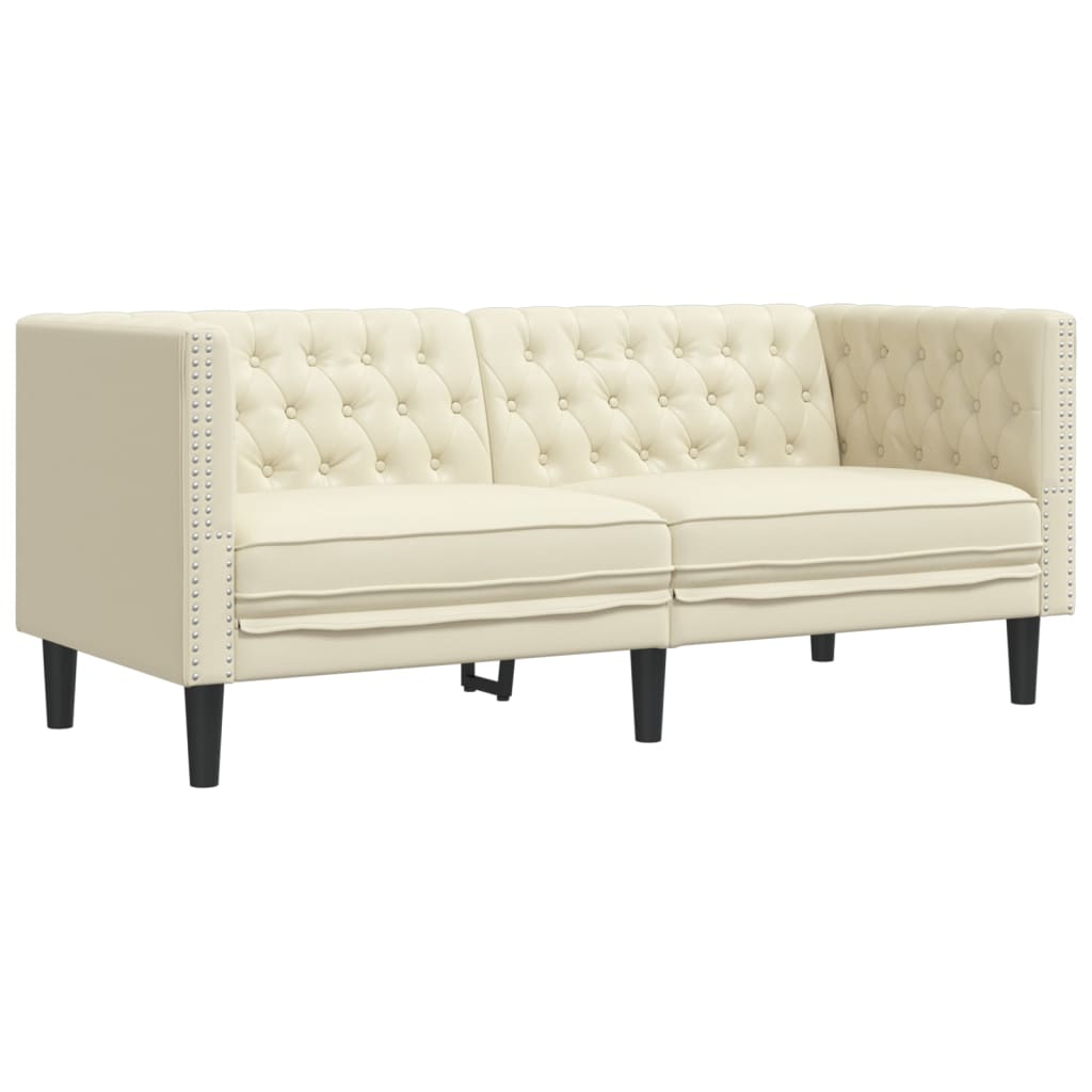 vidaXL Sofá Chesterfield de 2 plazas cuero artificial blanco crema