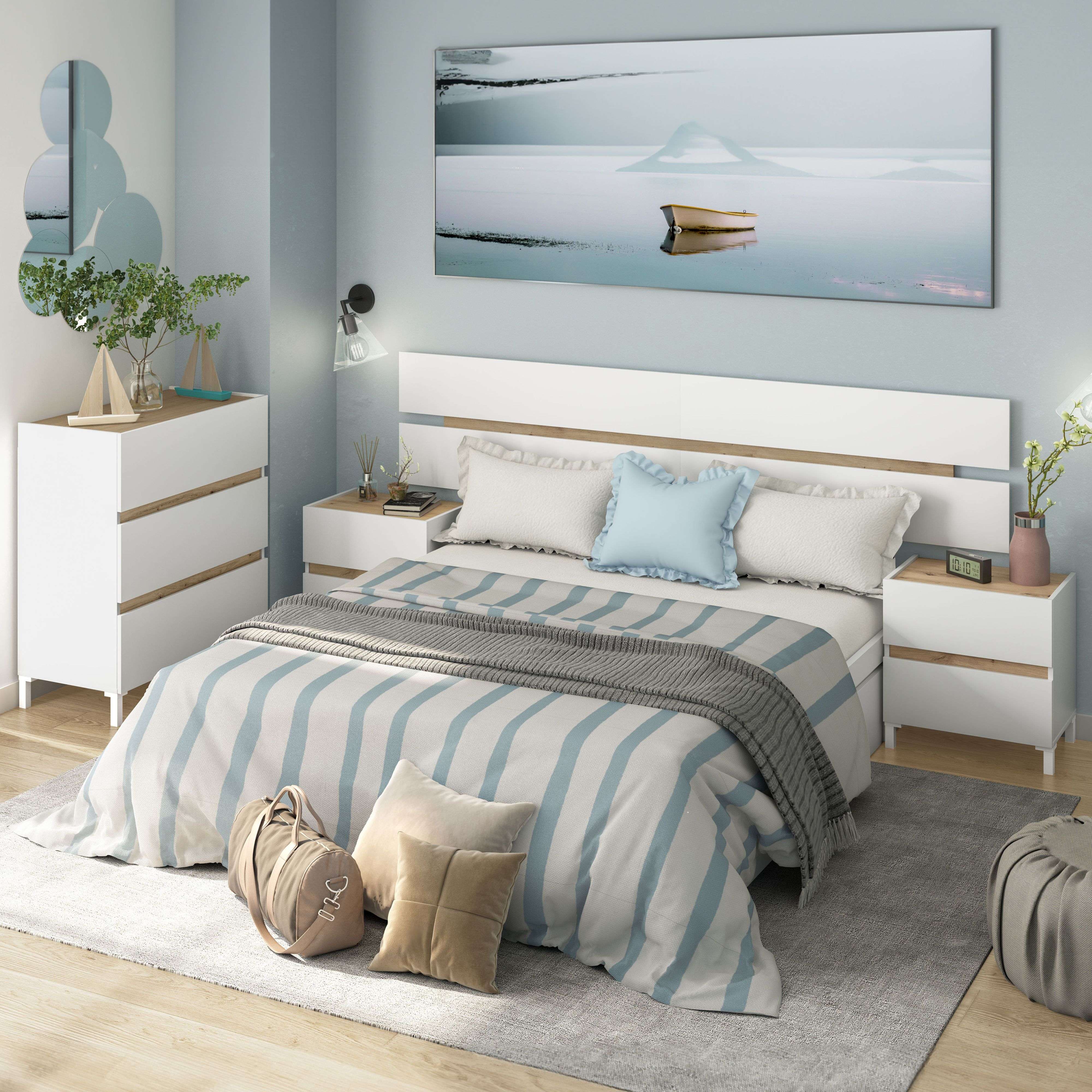 Miroytengo Pack de muebles de dormitorio doble Tempus en color blanco Artik y roble Nodi